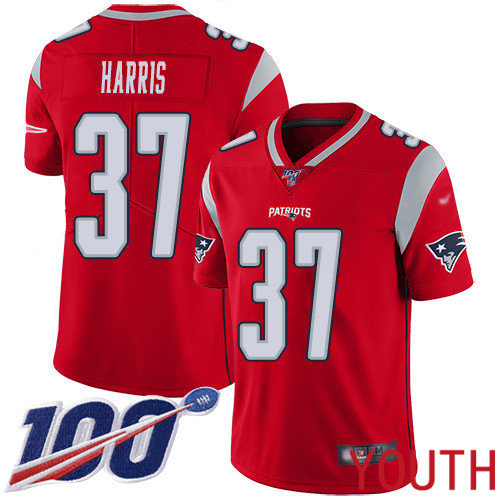 New England Patriots Football #37 100th Season Inverted Limited Red Youth Damien Harris NFL Jersey